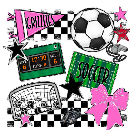 Grizzlies Checkers Soccer Spirit Design-Baby Pink