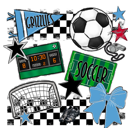 Grizzlies Checkers Soccer Spirit Design-Carolina Blue