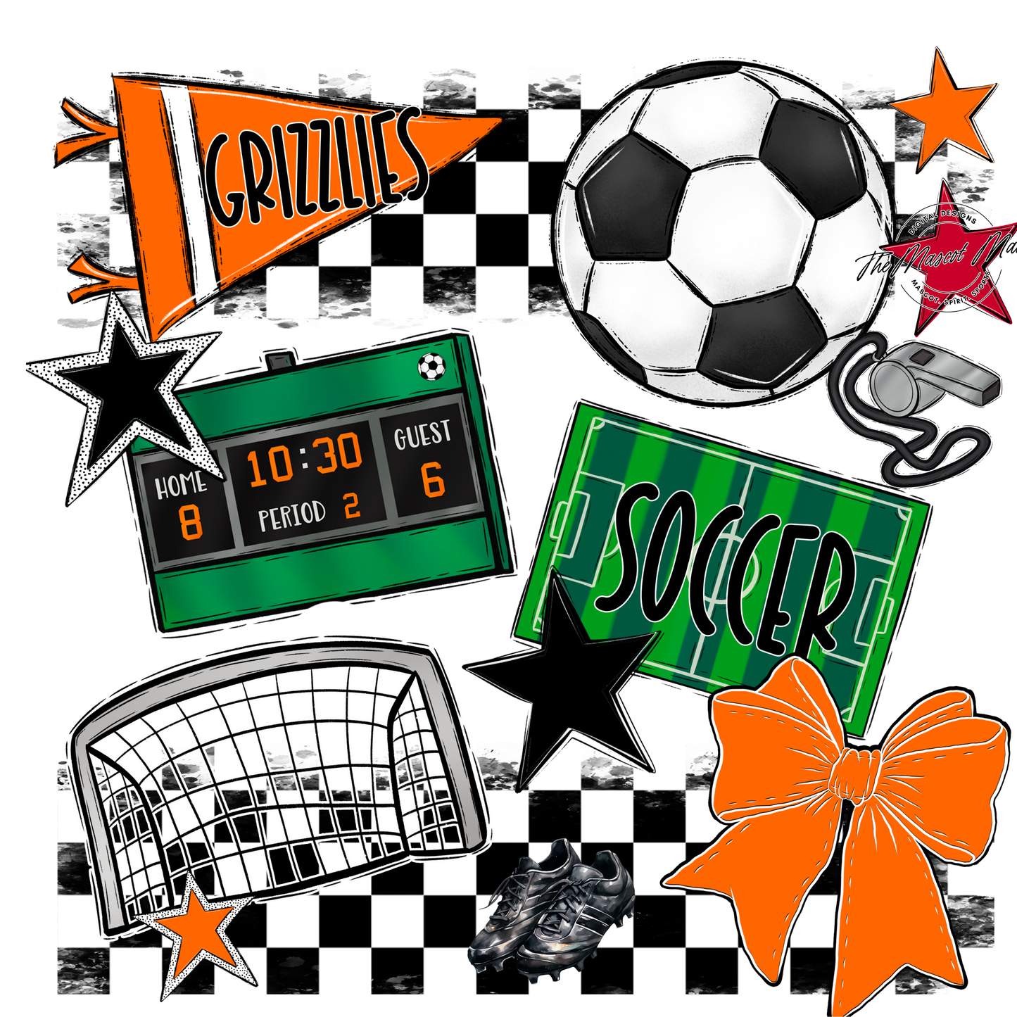 Grizzlies Checkers Soccer Spirit Design-Orange