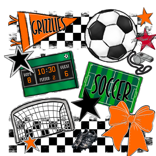 Grizzlies Checkers Soccer Spirit Design-Orange