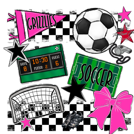 Grizzlies Checkers Soccer Spirit Design-Pink