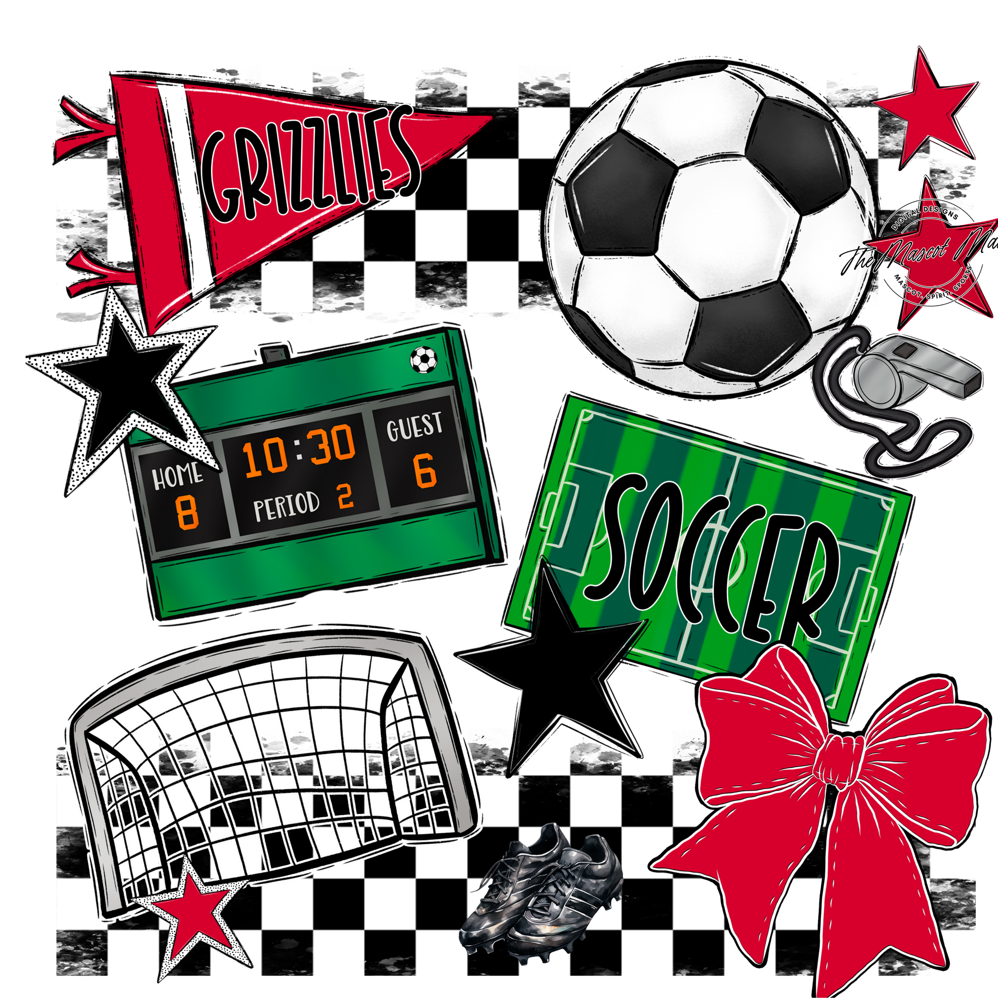 Grizzlies Checkers Soccer Spirit Design-Red
