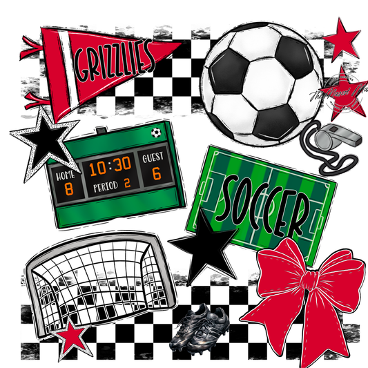 Grizzlies Checkers Soccer Spirit Design-Red