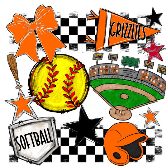 Grizzlies Checkers Softball Spirit Design-Orange