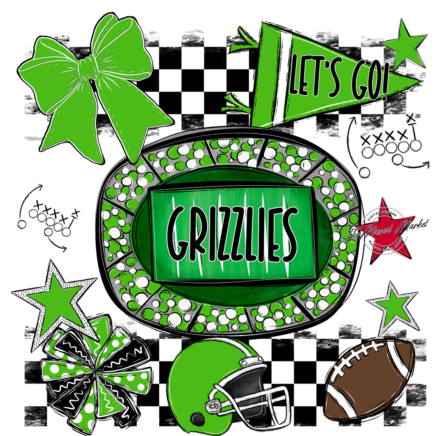 Grizzlies Checkers Spirit Design-Bright Green