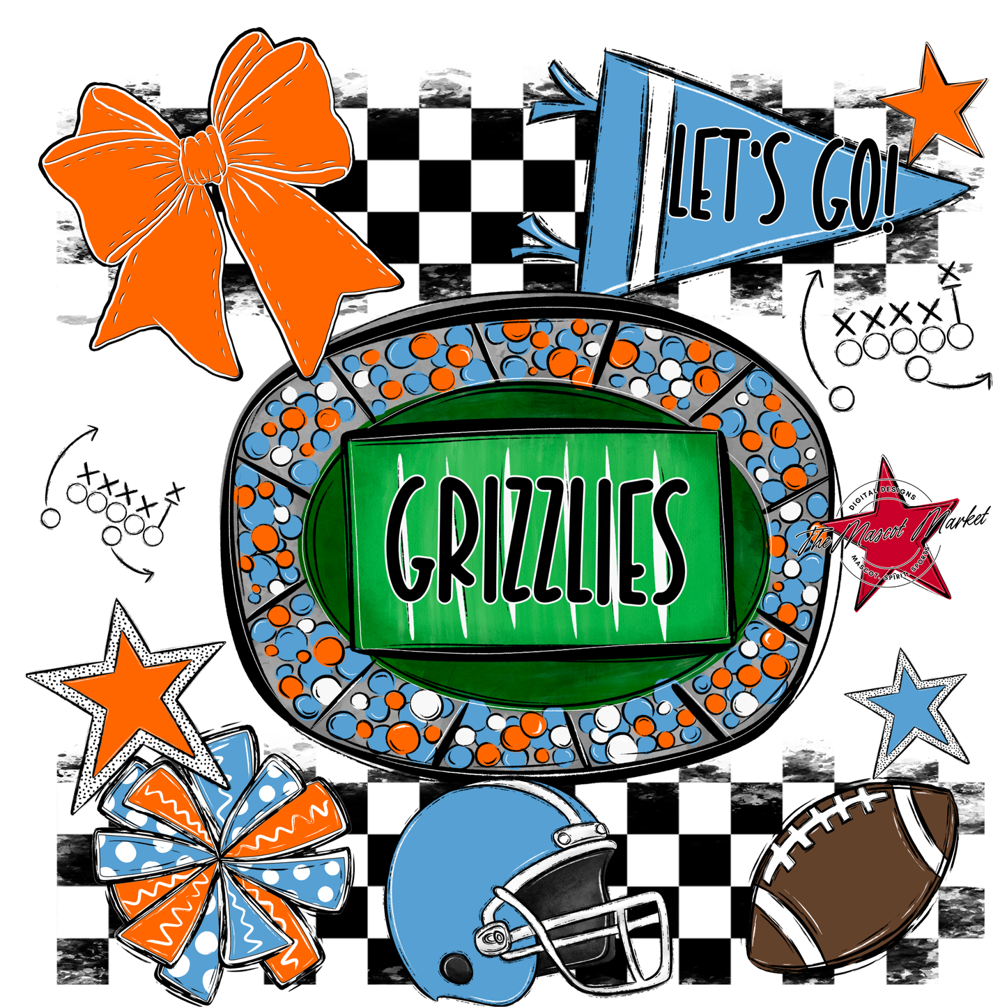Grizzlies Checkers Spirit Design-Carolina Blue-Orange