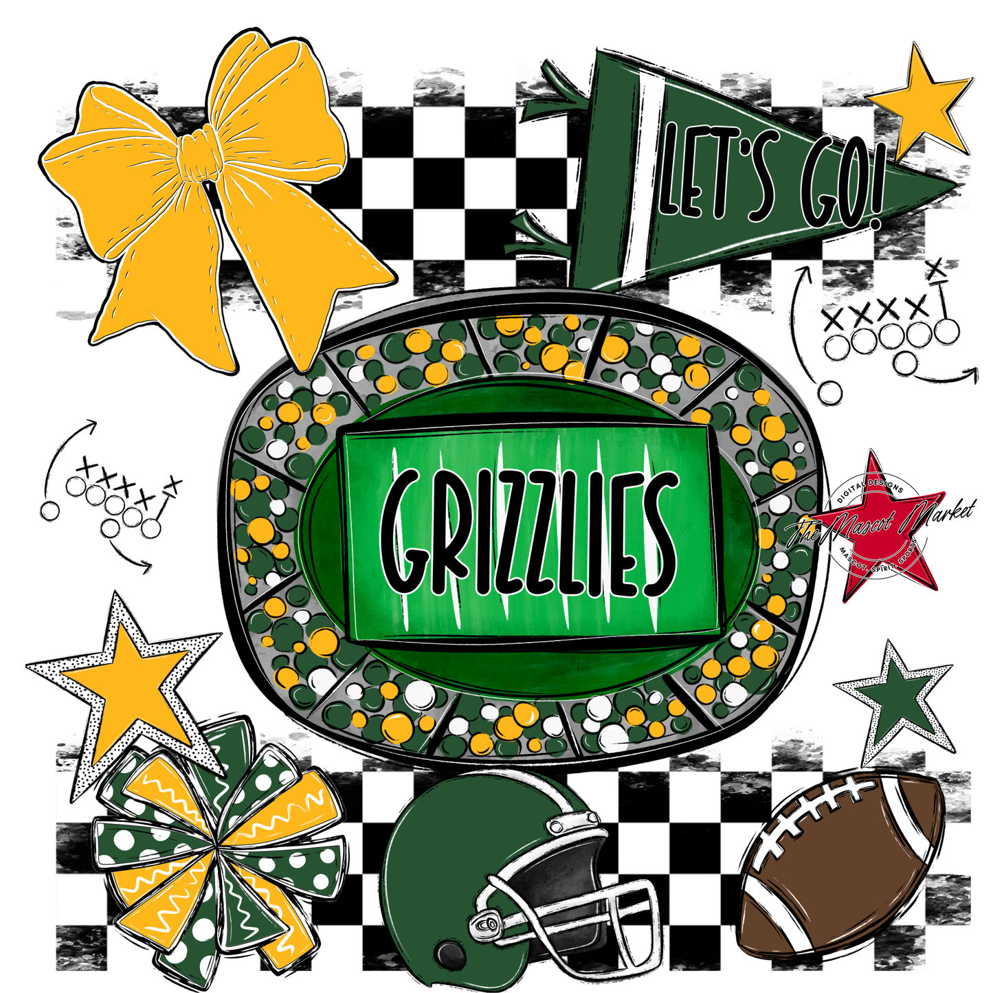 Grizzlies Checkers Spirit Design-Green-Yellow