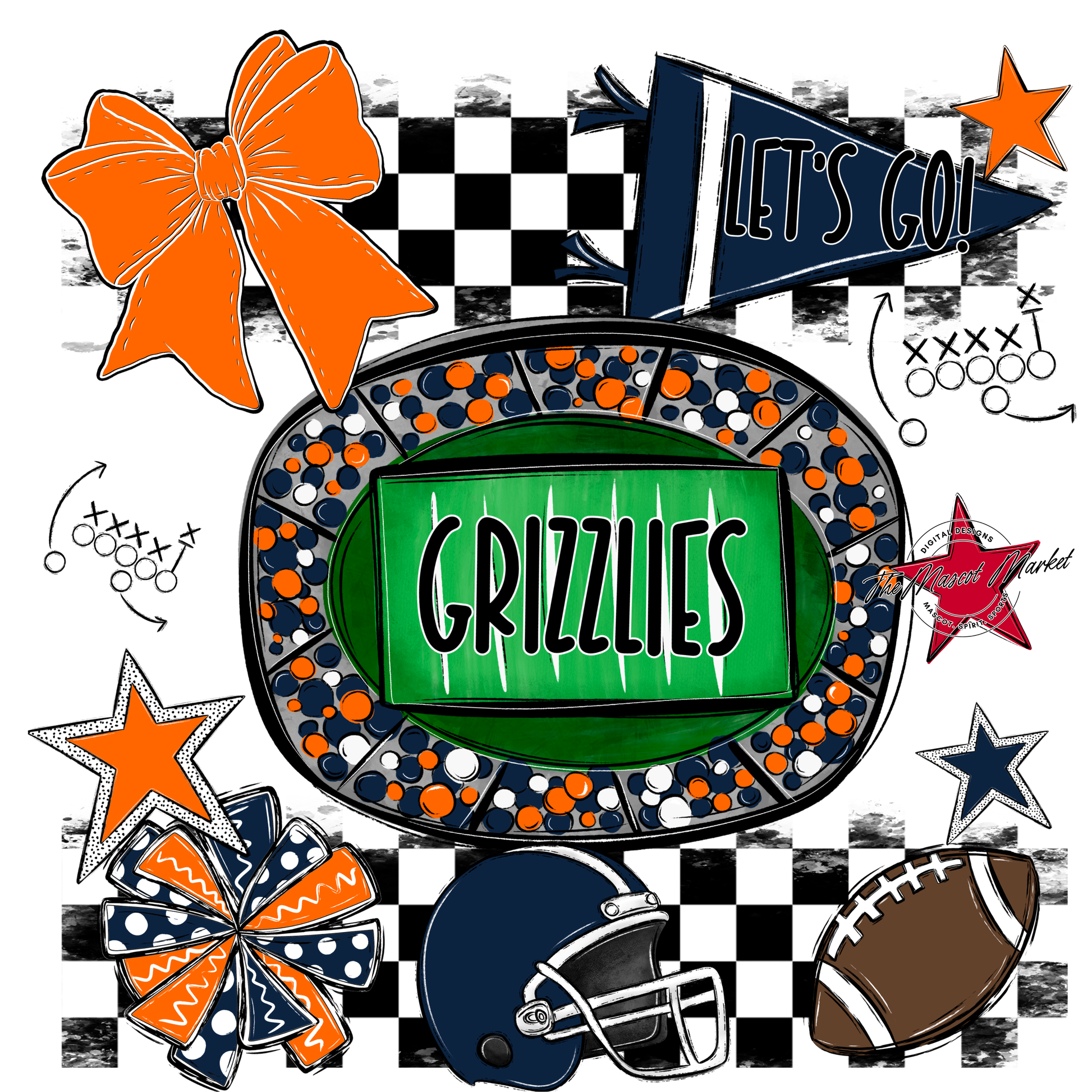Grizzlies Checkers Spirit Design-Navy-Orange