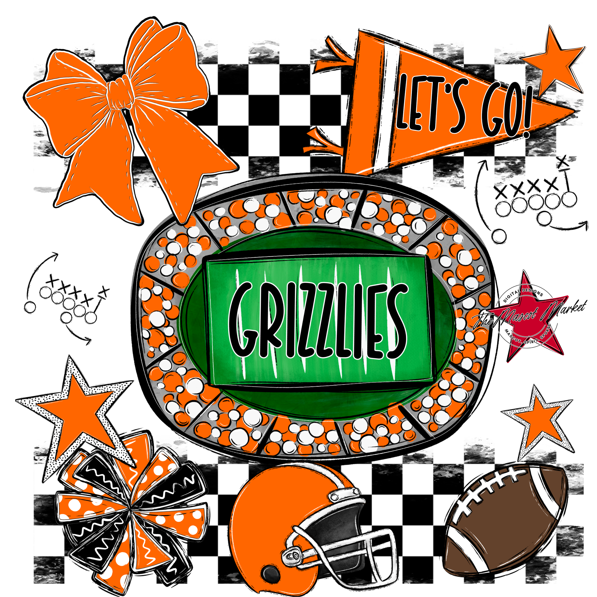 Grizzlies Checkers Spirit Design-Orange