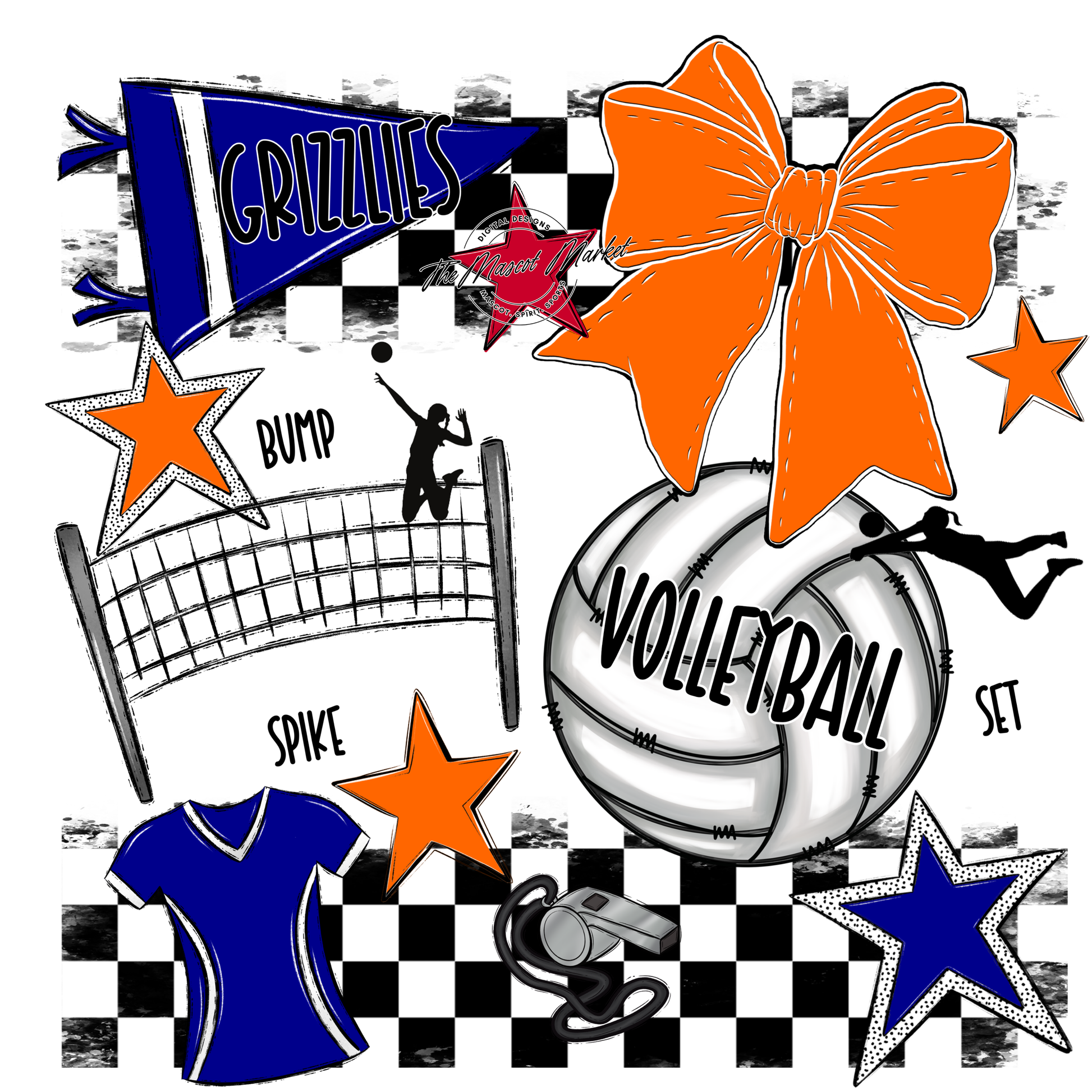 Grizzlies Checkers Volleyball Spirit Design-Blue-Orange