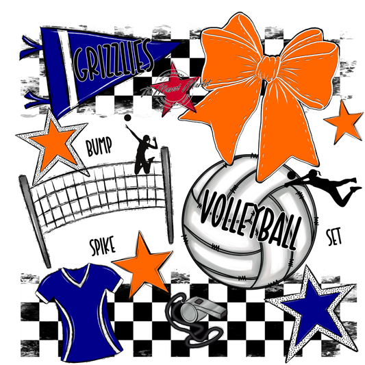 Grizzlies Checkers Volleyball Spirit Design-Blue-Orange