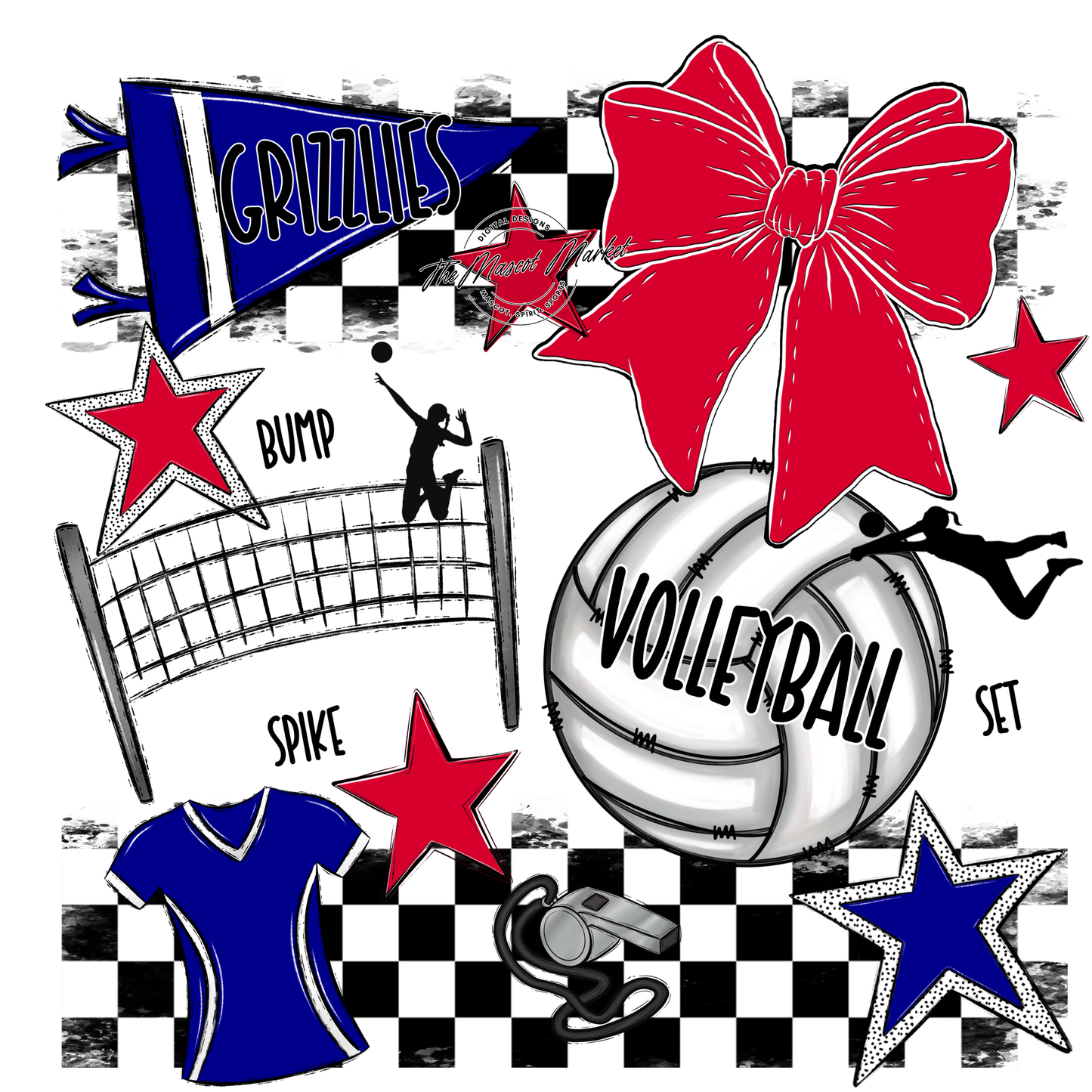 Grizzlies Checkers Volleyball Spirit Design-Blue-Red