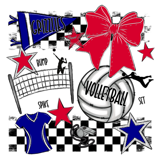 Grizzlies Checkers Volleyball Spirit Design-Blue-Red
