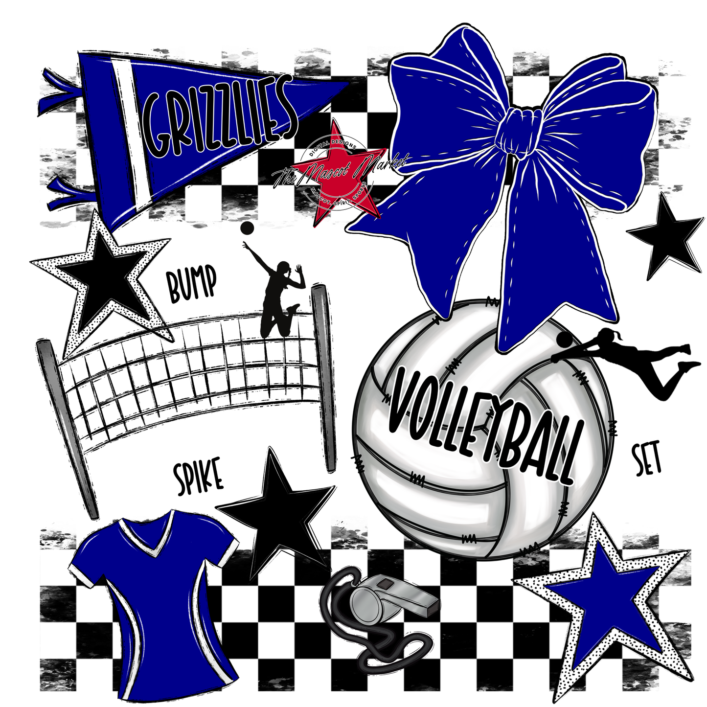 Grizzlies Checkers Volleyball Spirit Design-Blue