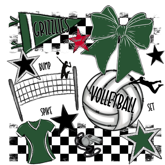 Grizzlies Checkers Volleyball Spirit Design-Green