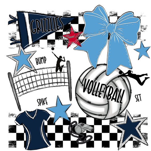 Grizzlies Checkers Volleyball Spirit Design-Navy-Carolina Blue