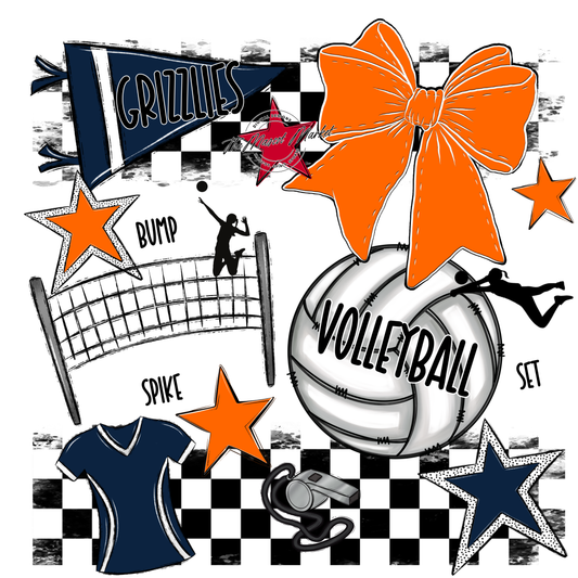 Grizzlies Checkers Volleyball Spirit Design-Navy-Orange