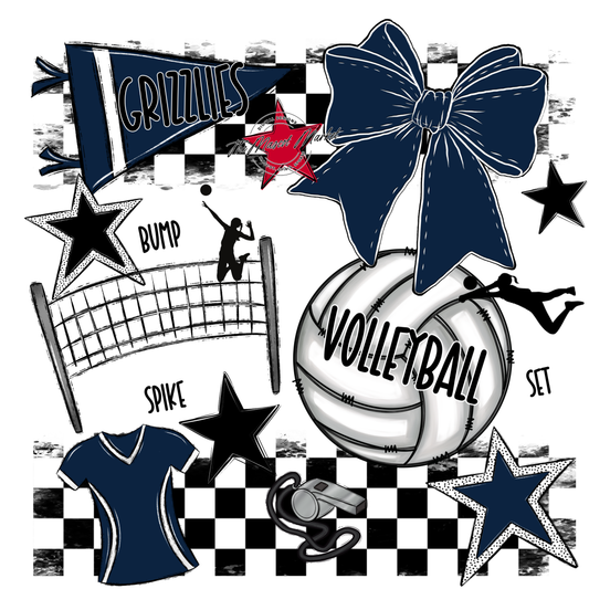 Grizzlies Checkers Volleyball Spirit Design-Navy