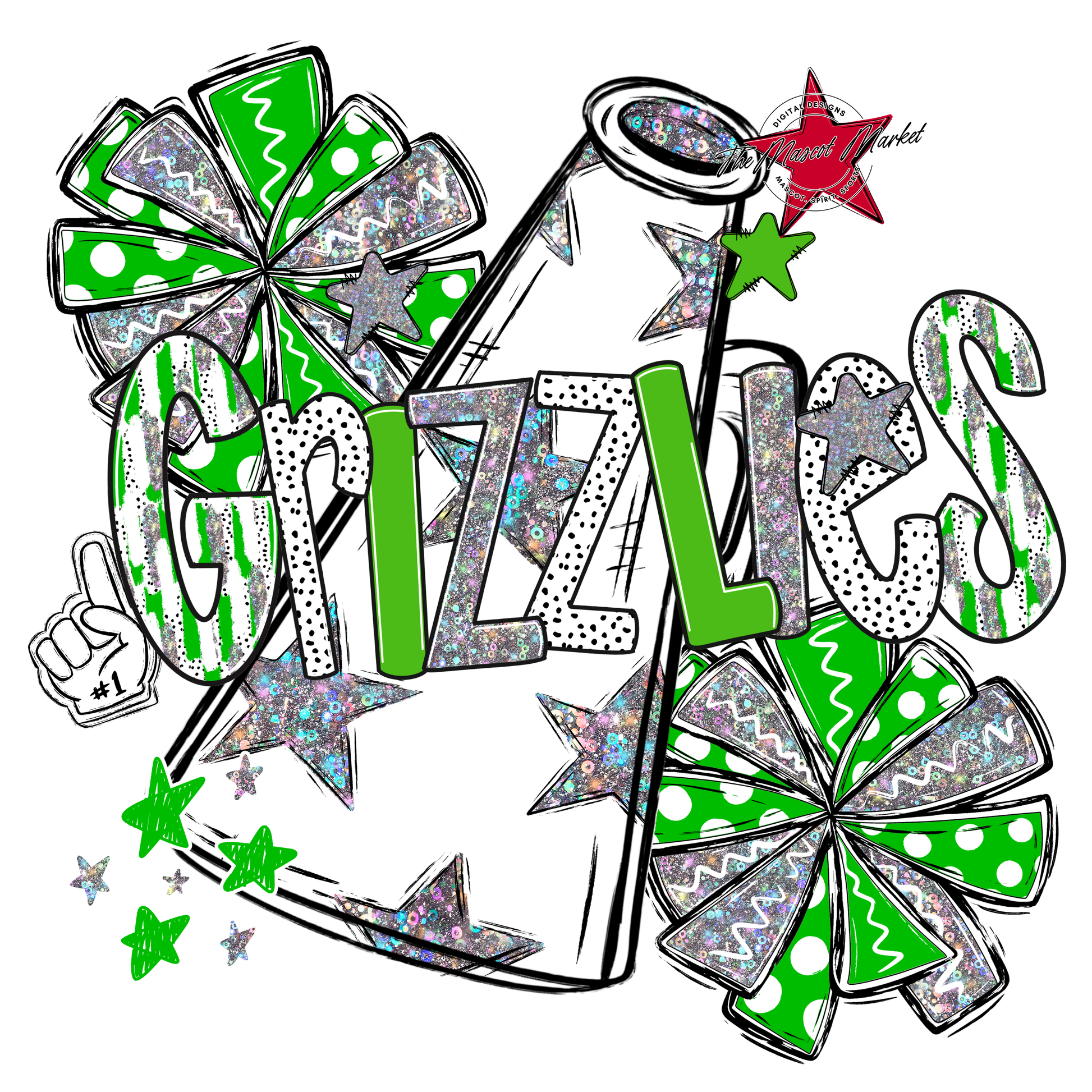 Grizzlies Cheer Megaphone Scrape-Bright Green