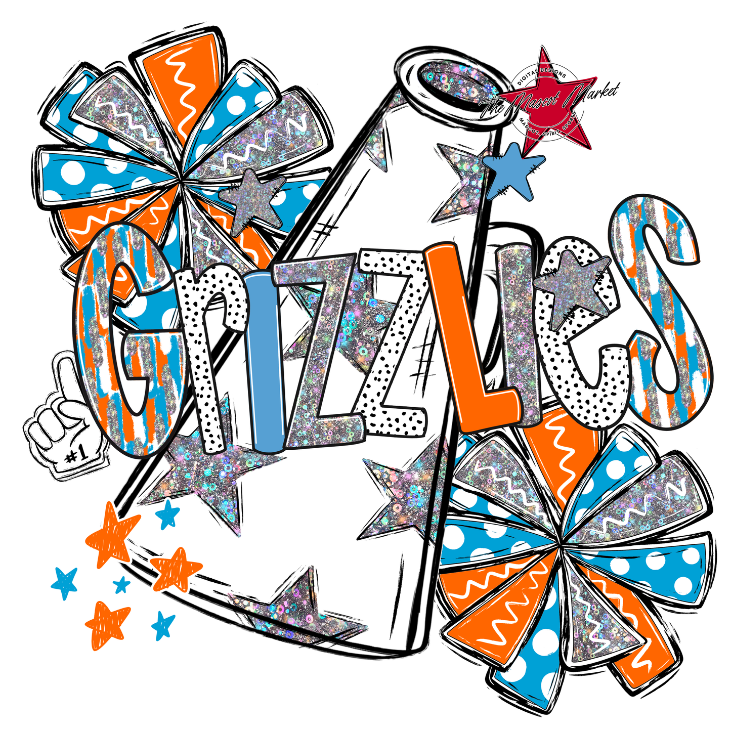 Grizzlies Cheer Megaphone Scrape-Carolina Blue-Orange
