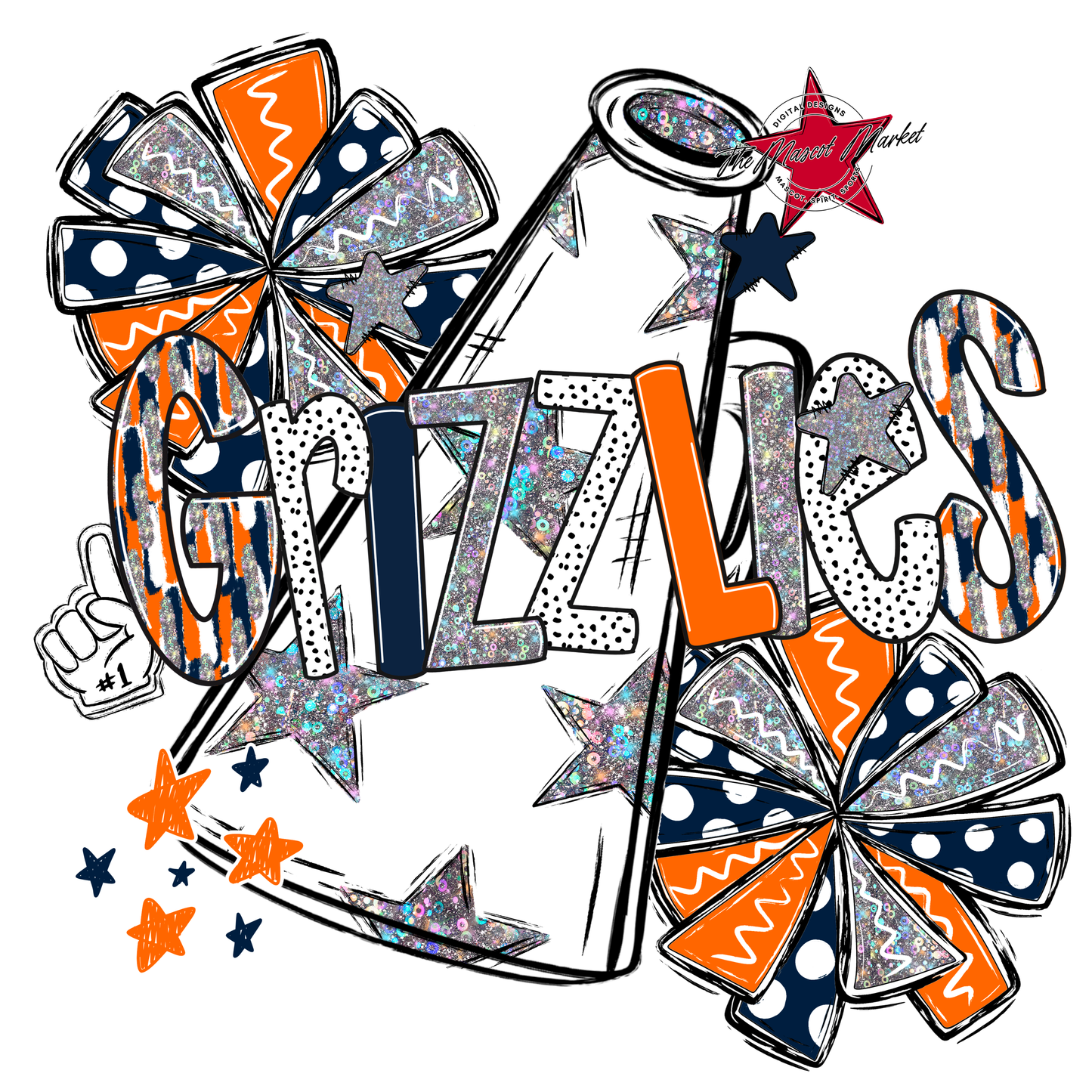 Grizzlies Cheer Megaphone Scrape-Navy-Orange