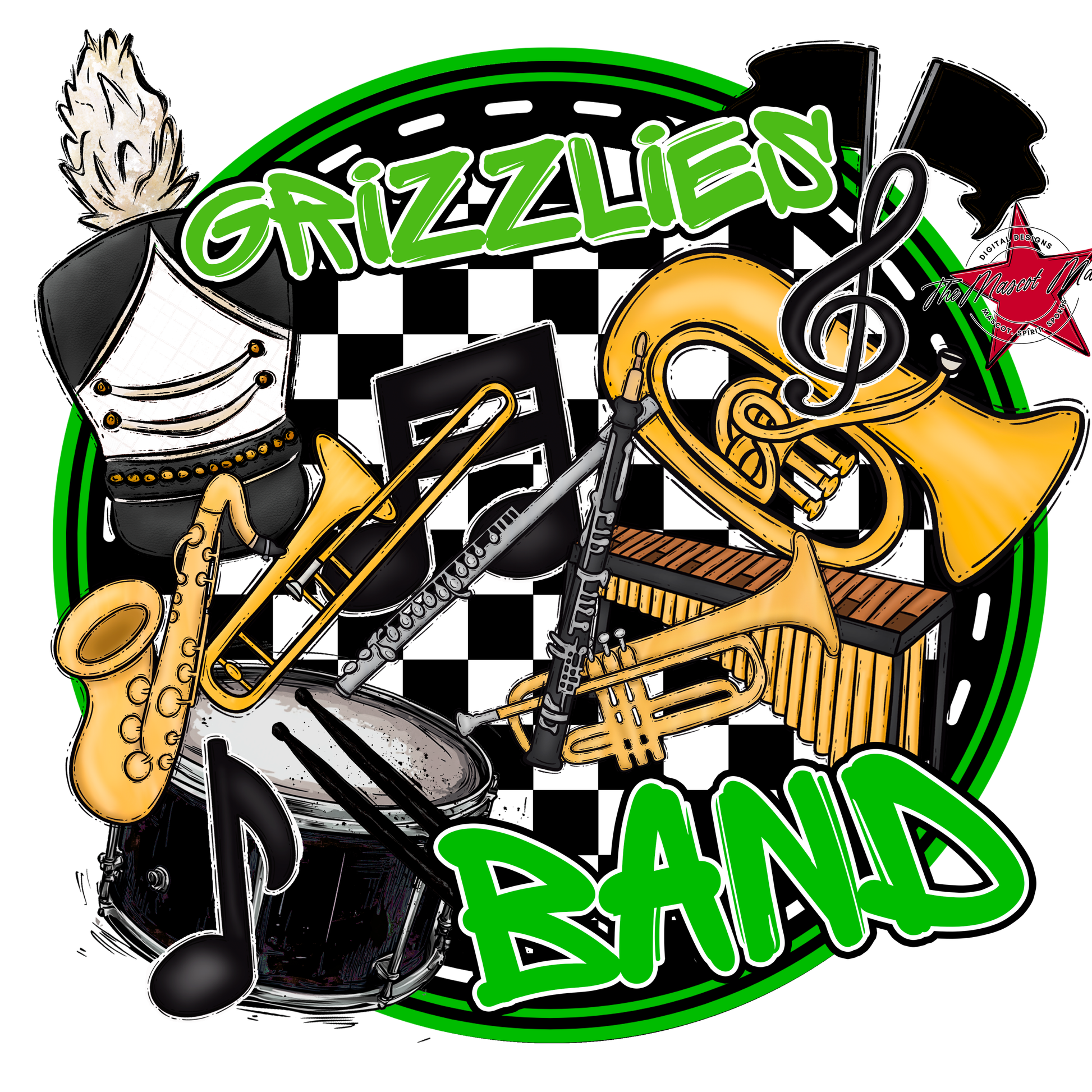 Grizzlies Circle Band Design-Bright Green
