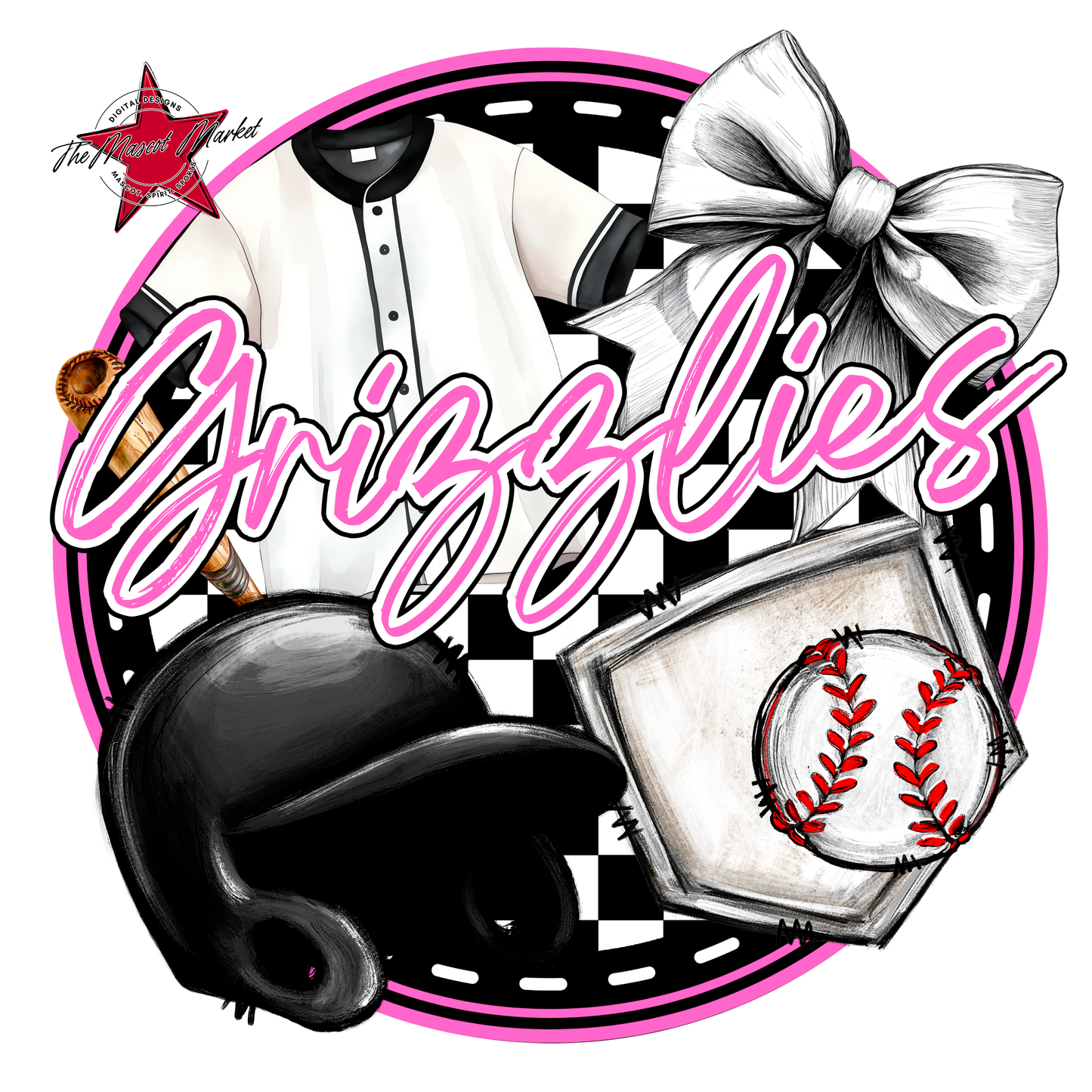 Grizzlies Circle Baseball Design-Baby Pink