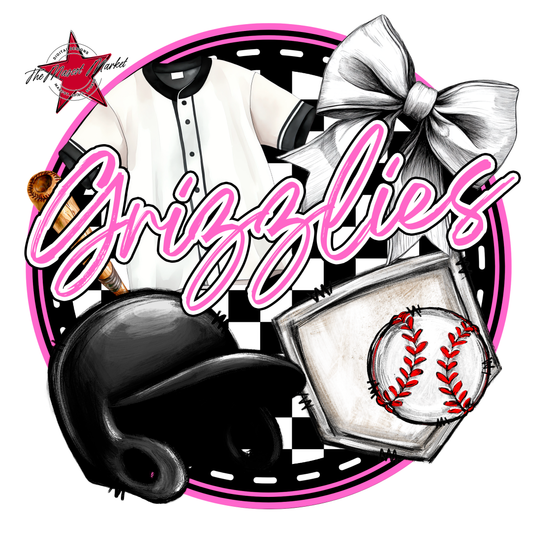 Grizzlies Circle Baseball Design-Baby Pink