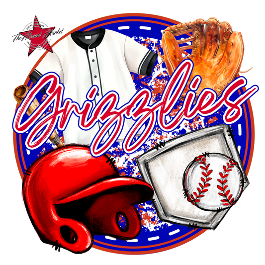 Grizzlies Circle Baseball Design-Blue-Red