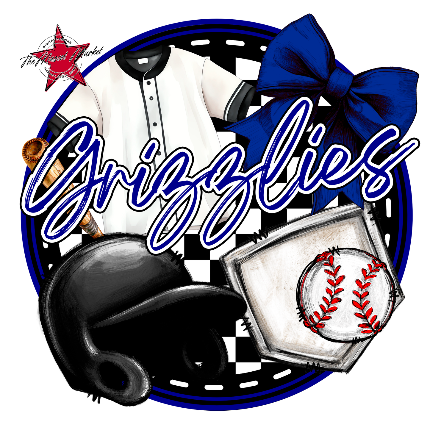 Grizzlies Circle Baseball Design-Blue