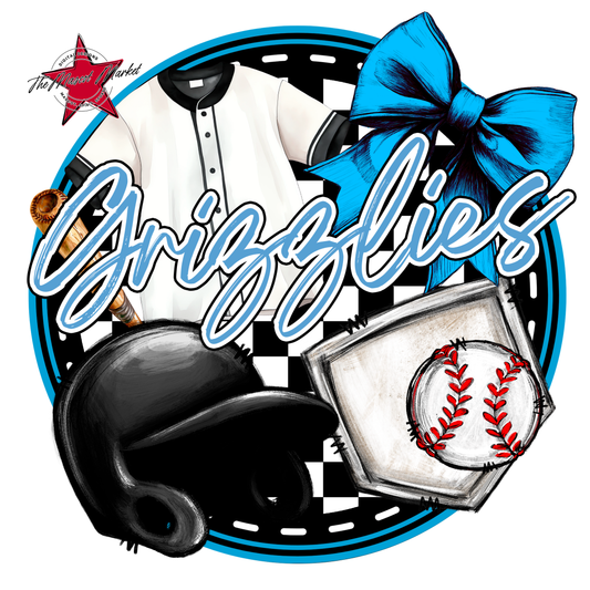 Grizzlies Circle Baseball Design-Carolina Blue