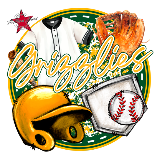 Grizzlies Circle Baseball Design-Green-Yellow
