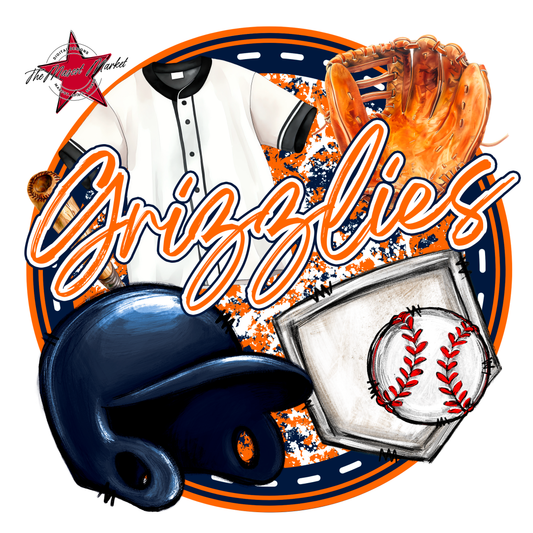 Grizzlies Circle Baseball Design-Navy-Orange