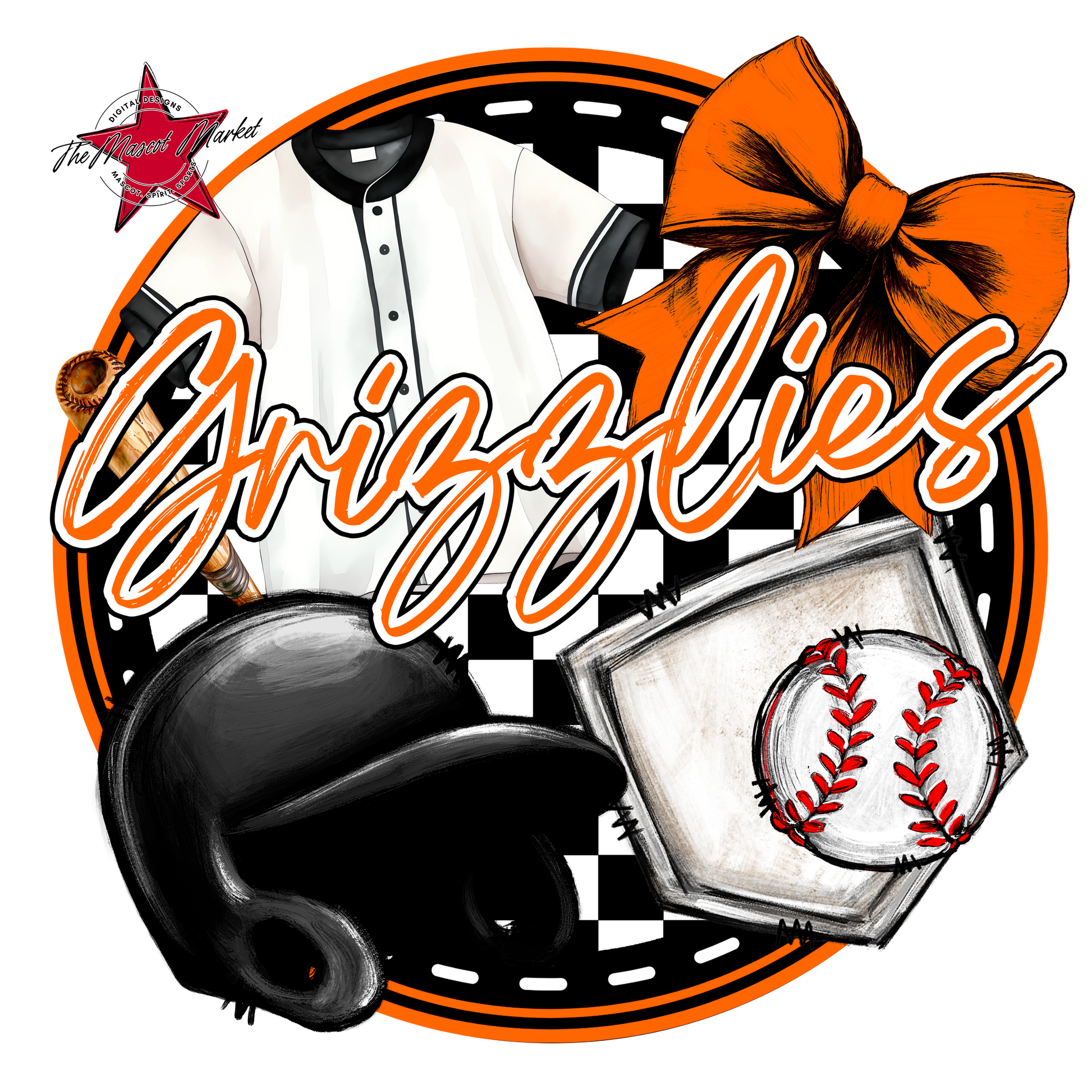 Grizzlies Circle Baseball Design-Orange