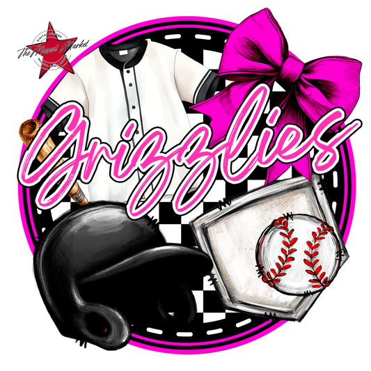 Grizzlies Circle Baseball Design-Pink