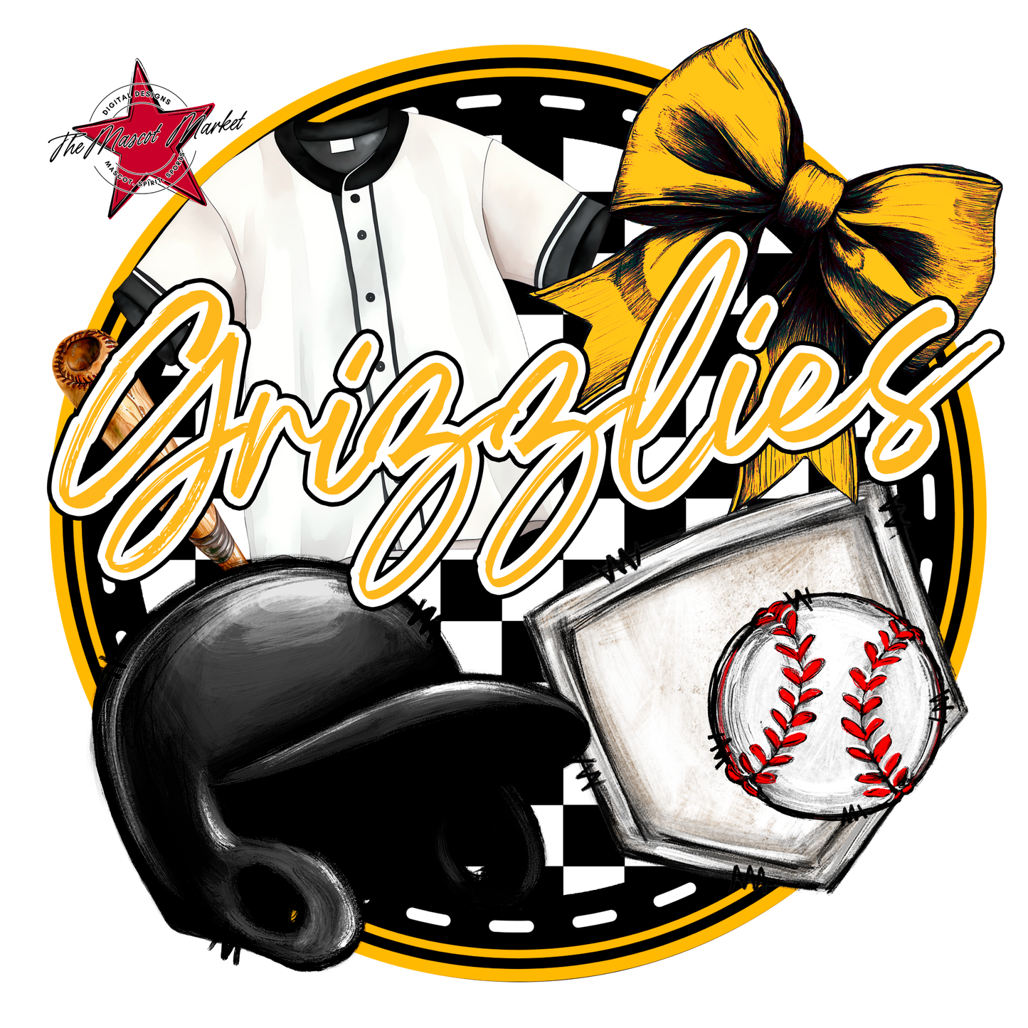 Grizzlies Circle Baseball Design-Yellow