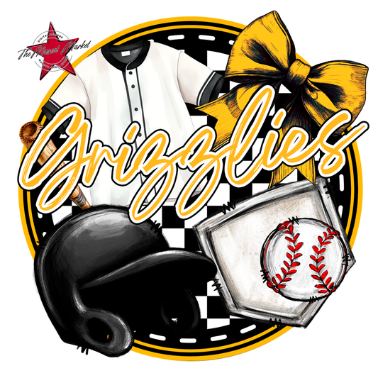 Grizzlies Circle Baseball Design-Yellow