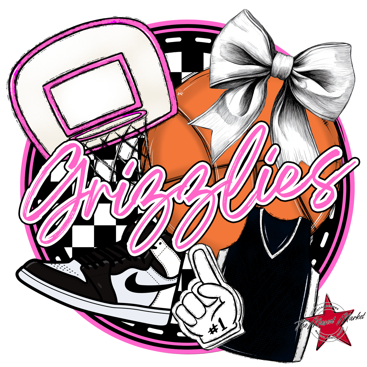 Grizzlies Circle Basketball Design-Baby Pink