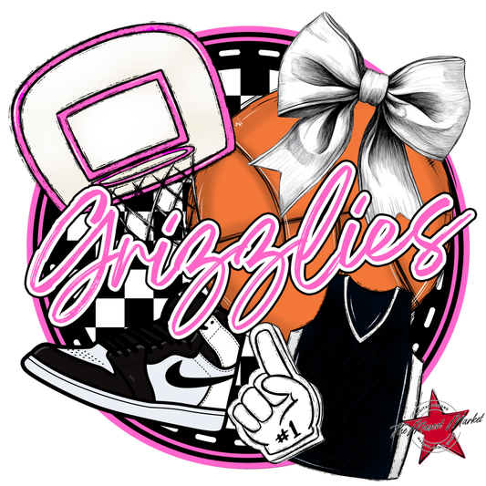 Grizzlies Circle Basketball Design-Baby Pink