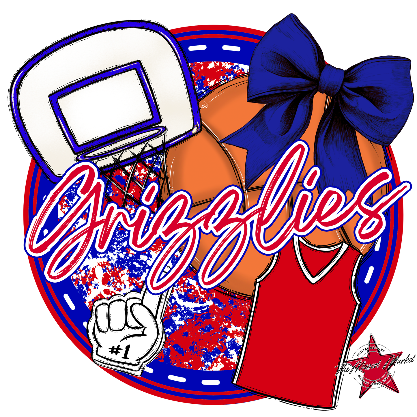 Grizzlies Circle Basketball Design-Blue-Red