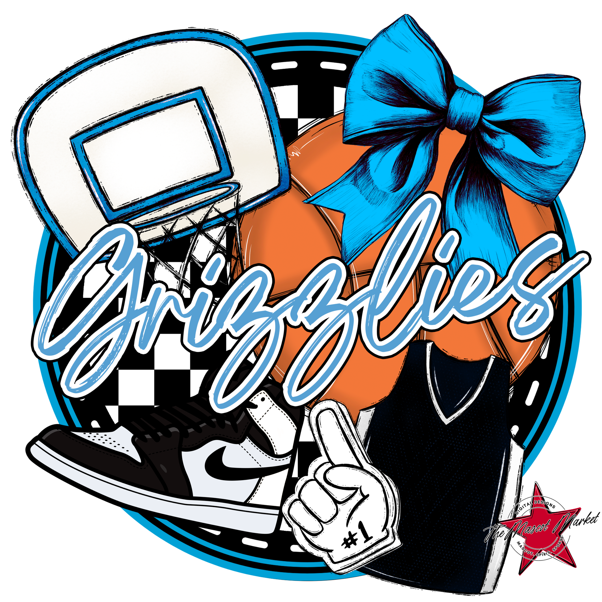 Grizzlies Circle Basketball Design-Carolina Blue