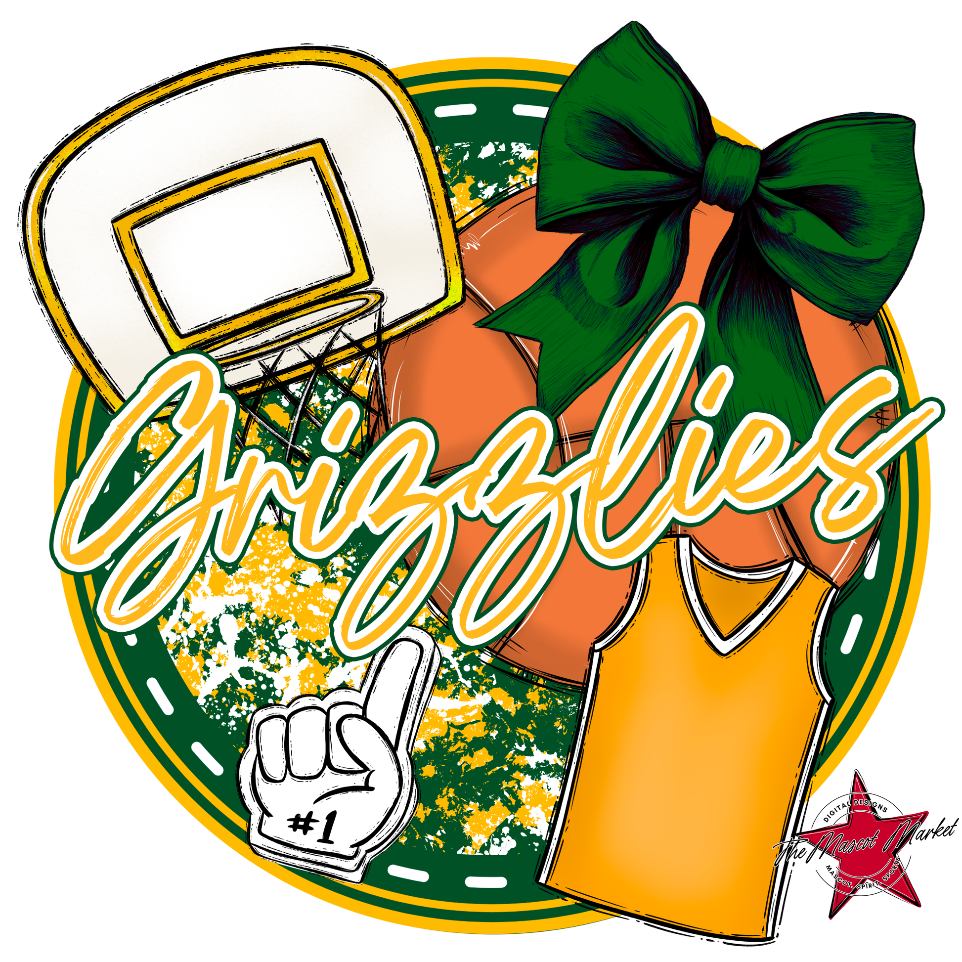 Grizzlies Circle Basketball Design-Green-Yellow
