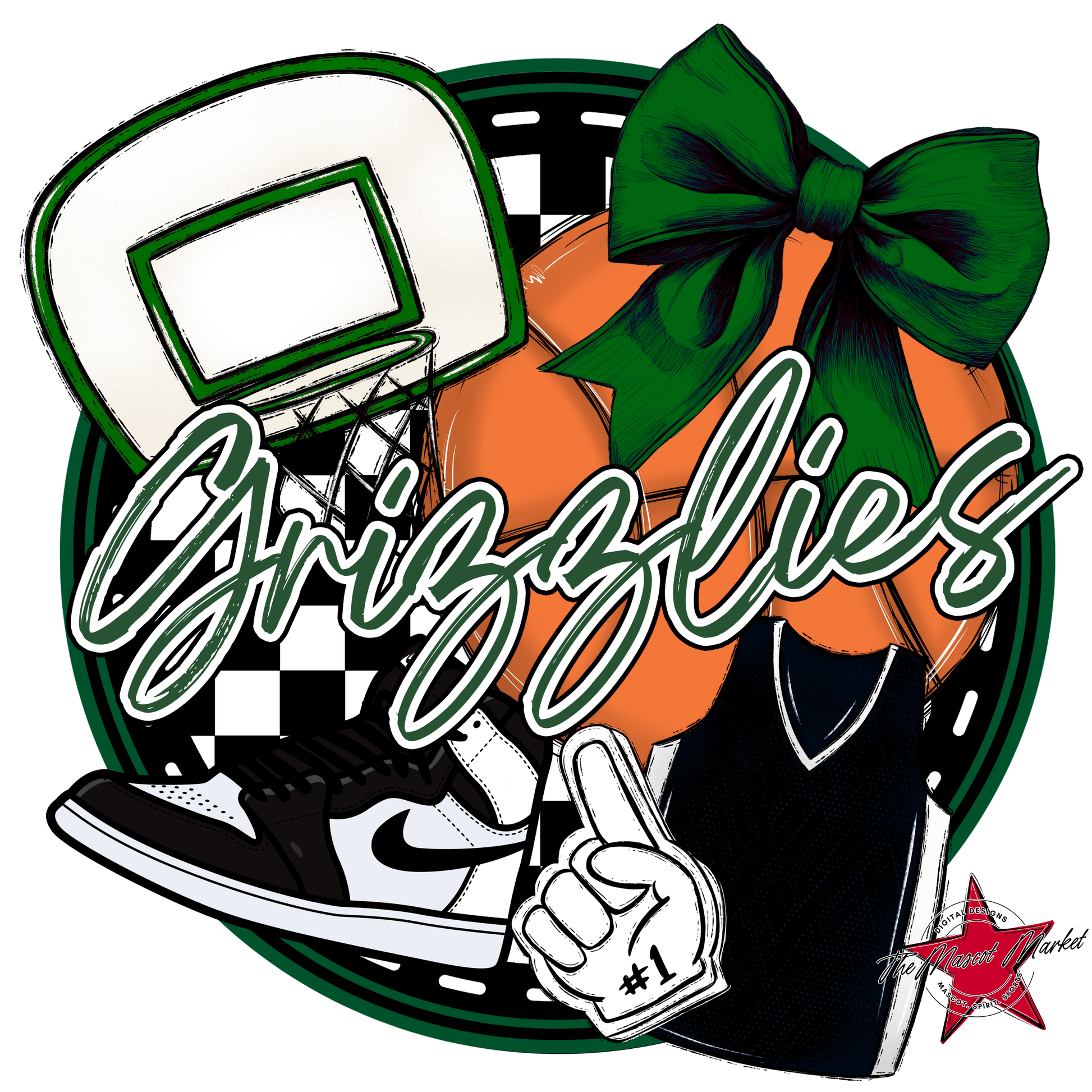 Grizzlies Circle Basketball Design-Green