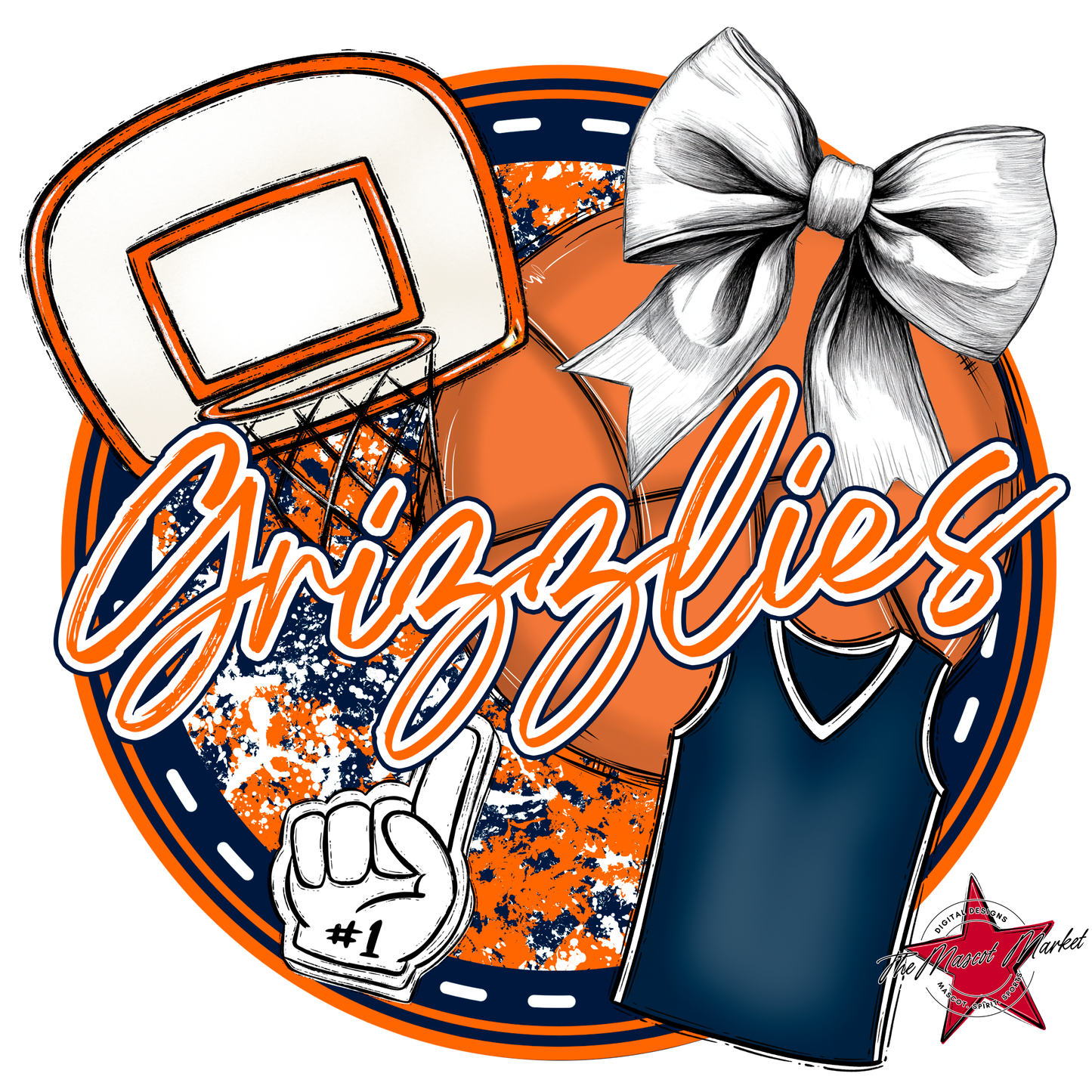 Grizzlies Circle Basketball Design-Navy-Orange