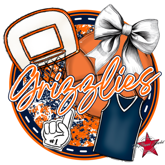 Grizzlies Circle Basketball Design-Navy-Orange