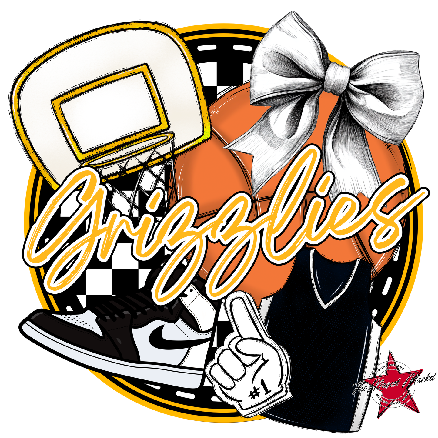 Grizzlies Circle Basketball Design-Yellow