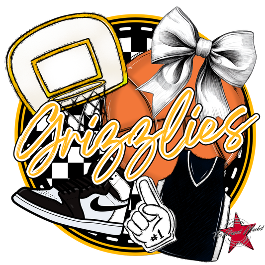 Grizzlies Circle Basketball Design-Yellow