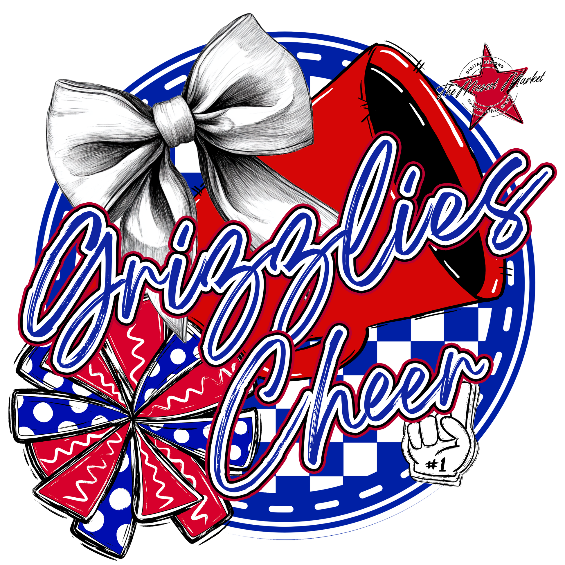 Grizzlies Circle Cheer Design-Royal Blue-Red