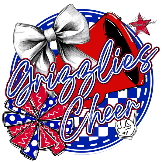 Grizzlies Circle Cheer Design-Royal Blue-Red