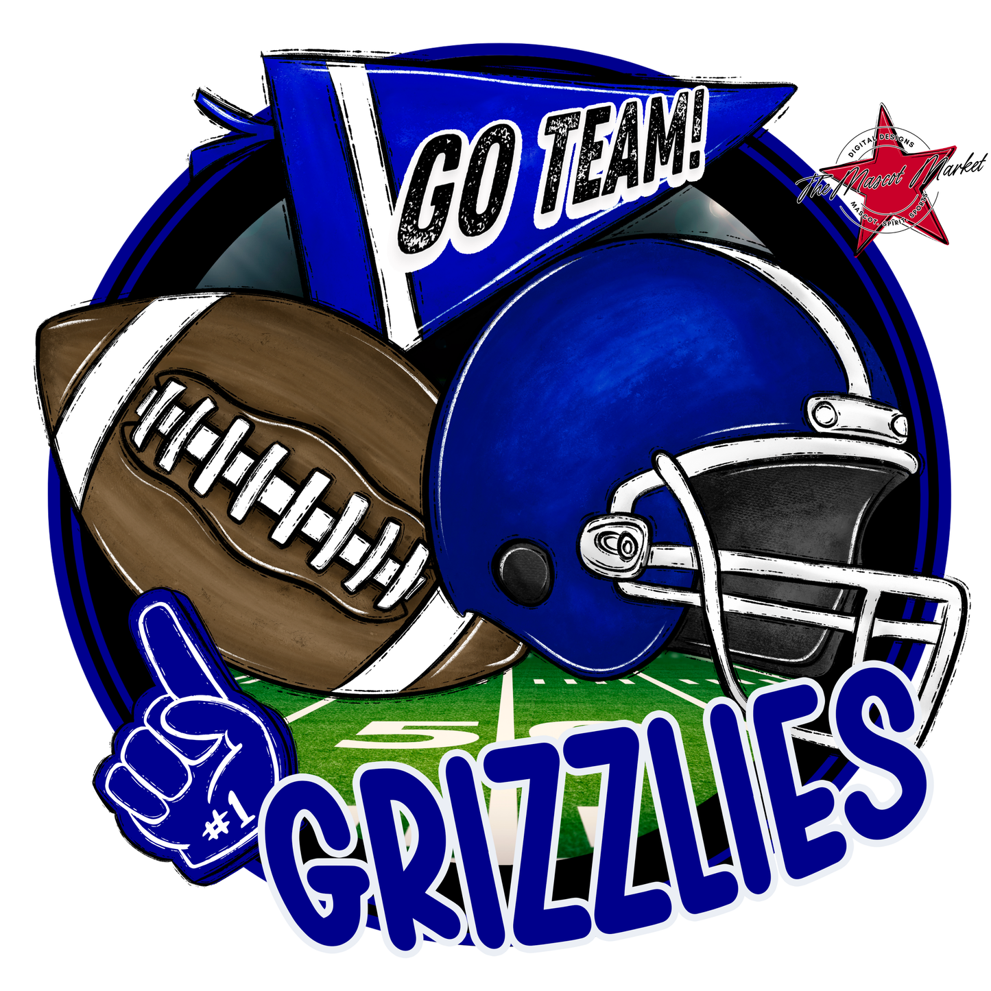 Grizzlies Circle Football Design-Blue